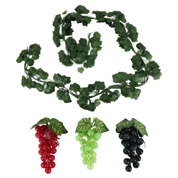 12 Strands Artificial Fake Grape Vines Ivy Leaves with 3 Strings Grapes for Wedding Ho y10891