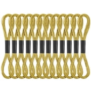 12 Strands Gold Embroidery Thread and Lace, Shiny Metallic Floss for Cross Stitch, Friendship Bracelets, Sewing, and String Art Crafting Supplies, Gold
