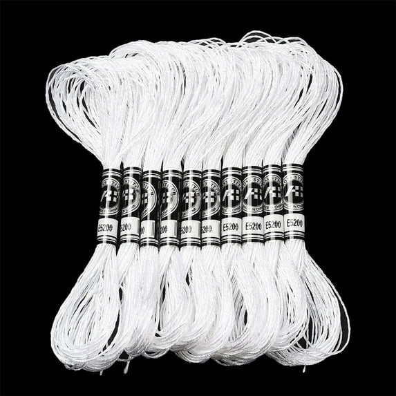 12 Strands White Polyester Embroidery Floss Metallic Glitter Cross Stitch Thread Gold Silver Shimmer Crewel Polyester Floss Bulk for Hand Sewing Making Birthday Cards Friendship Bracelets