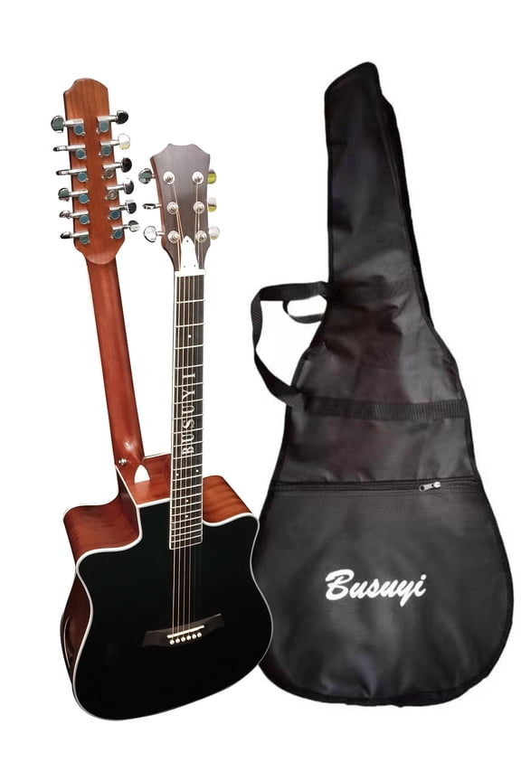 12 String Acoustic / 6 String Acoustic, Double Sided, Dreadnought, Travel, Busuyi Guitar, (BrownBlack) All Levels
