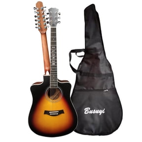 12 String Acoustic / 6 String Acoustic, Double Sided, Dreadnought, Travel, Busuyi Guitar, (Sunset) All Levels