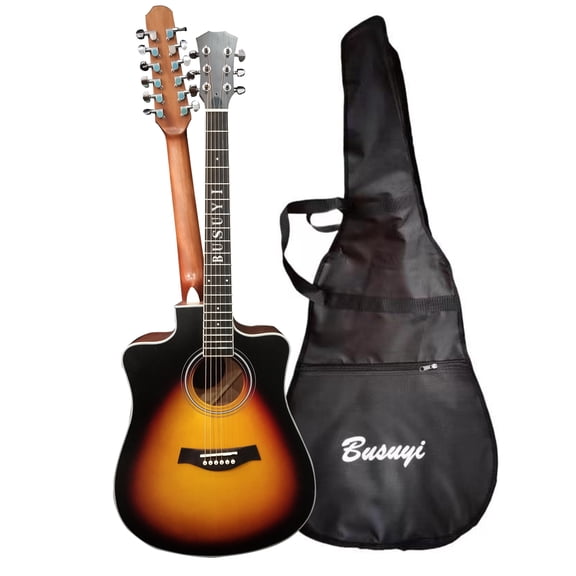 12 String Acoustic / 6 String Acoustic, Double Sided, Dreadnought, Travel, Busuyi Guitar, (Sunset) All Levels