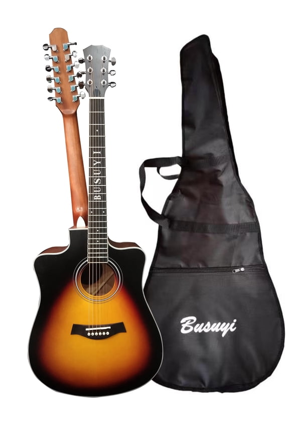 12 String Acoustic / 6 String Acoustic, Double Sided, Dreadnought, Travel, Busuyi Guitar, (Sunset) All Levels