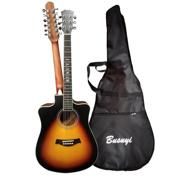 12 String Acoustic / 6 String Acoustic, Double Sided, Dreadnought, Travel, Busuyi Guitar, (Sunset) All Levels