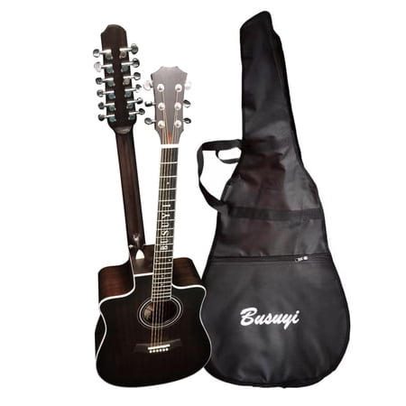 12 String Acoustic / 6 String Acoustic, Double Sided, Dreadnought, Travel, Busuyi Guitar, (TBlack) All Levels
