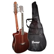 12 String Acoustic / 6 String Acoustic, Double Sided, Travel, Dreadnought , Busuyi Guitar, Brown All Levels