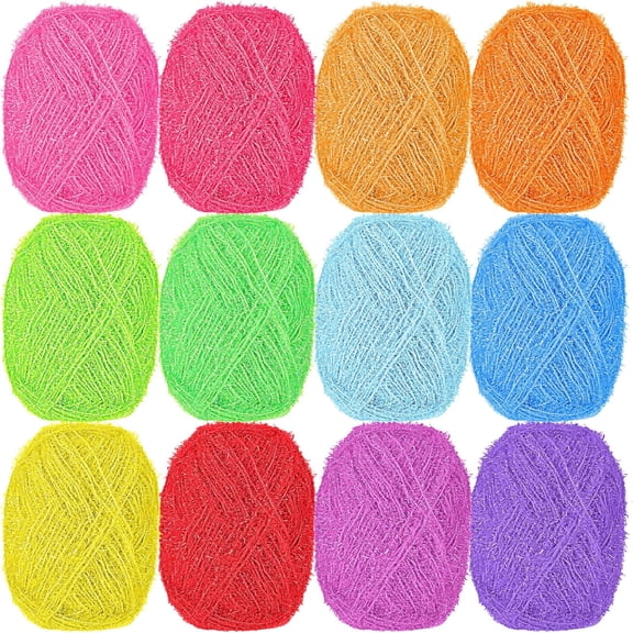 12 Sturdy, Polyester Yarn Skein, Multicolor Scrubby Craft Thread, Washable Knitting Crochet Supply for Kitchen Cleaning Projects.122 Yards /1.8oz(50g) Each