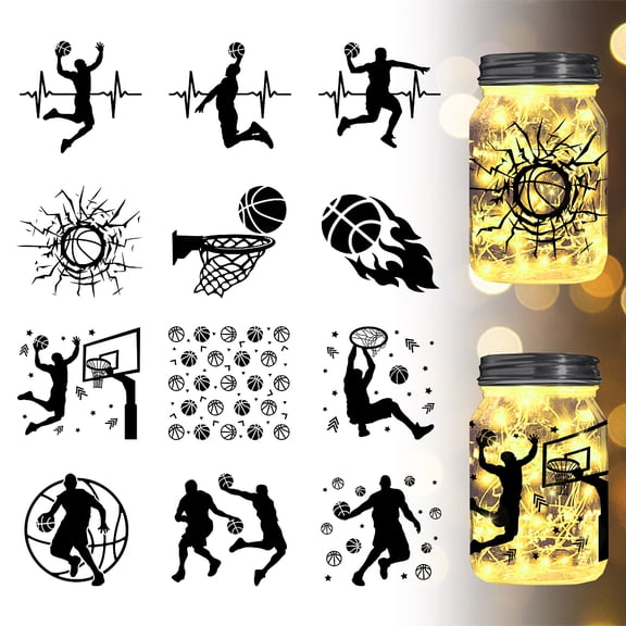 12 Style Silhouette Paper for Lighting Decoration Paper Cut Light Box Rectangle Basketball Pattern 90x100mm 12pcs/set
