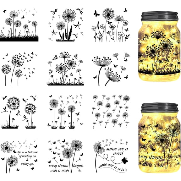 12 Style Silhouette Paper for Lighting Decoration Paper Cut Light Box Square Dandelion Pattern 90x100mm 12pcs/set DIY