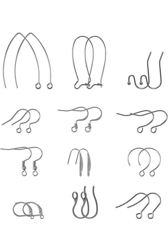 12 Styles 120pcs Stainless Steel Earring Hooks Ear Wires French Wire Hooks with Loops for Jewelry Drop Earring DIY Making 1-2mm Hole for DIY