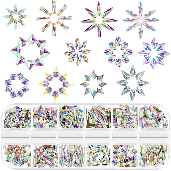 12 Styles 360 Pcs Rhinestones Nail Art Gems,Multi Shapes 3D Glass AB Crystal Flat Back Mix Sizes Crystal Charms Gem Stone Jewelry Diamond for Nail Craft DIY Decorations(Ab Color)