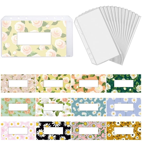 12 Styles A6 Binder Cash Envelope Budgeting with Label Daisy Flower Expense Money Trackers Saving Inserts 6-Ring Budget Divided Envelopes