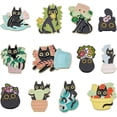 thumbnail image 1 of 12 Styles Black Cat Plant Enamel Pins Potted Cat Alloy Brooch Set Metal Animal Brooches Mixed Color Lapel Pins Mini Cartoon Pins for Women Men Bags Jackets Clothes Backpack Decoration, 1 of 6