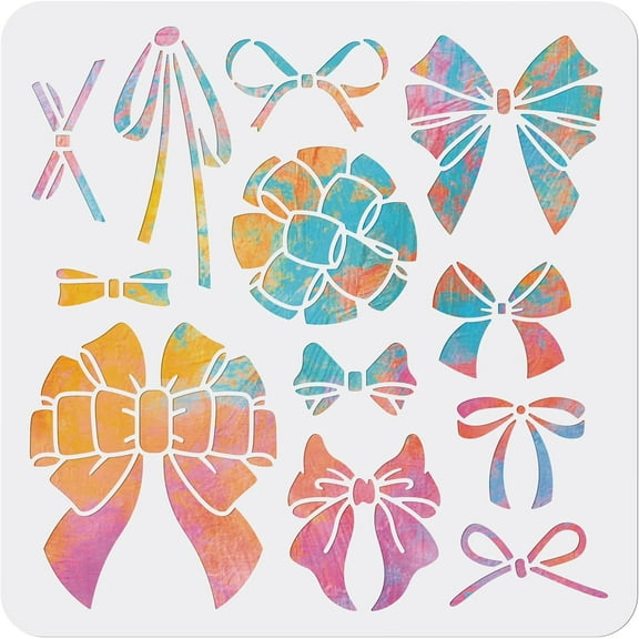 12 Styles Bowknot Stencil Bow Ribbon Template 11.8x11.8in Durable Flexible PET Bow Painting Stencil for DIY Card Album Scrapbooking Canvas Bags T-Shirt