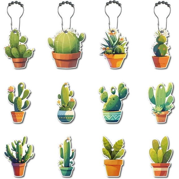 12 Styles Cactus Shower Curtain Hooks Rings Stainless Steel Curtain Hooks Wood Green Metal Shower Hooks Curtain Rings for DIY