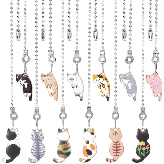 12 Styles Cat Ceiling Fan Pull Chain Cord Extension Decorative Chain Silver Metal Adjustable Cute Animal Ball Replacement Bead Hanging Ornament for