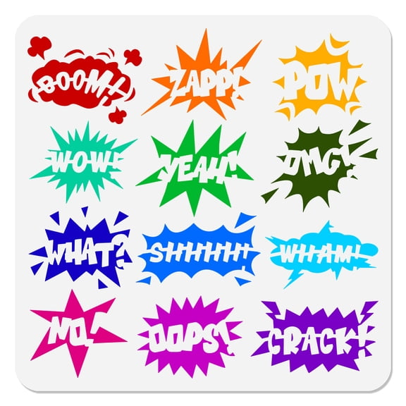12 Styles Comic Text Stencil Painting 11.8"x 11.8" Reusable Comic Dialog Stencil Drawing Template DIY Craft Paint Template