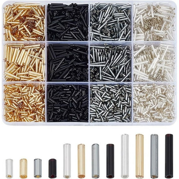 12 Styles Glass Bugle Beads Silver Lined Mixed Color 5~12x2mm Hole: 0.5mm