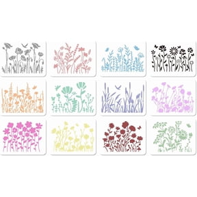 12 Styles Wildflower Stencils Plastic Hydrangea Lily Flower Stencil Spring Floral Reusable Field Rose Templates Drawing Botanical Field Plants Stencil