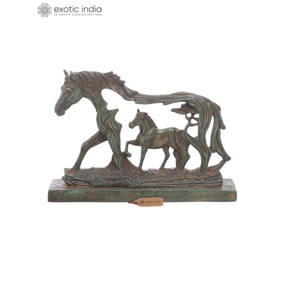 12" Stylized Brass Horse Sculpture | Decorative Table Piece