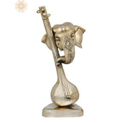 12" Stylized Musical Ganesha Brass Statue | Handmade | Made in India - Brass Statue