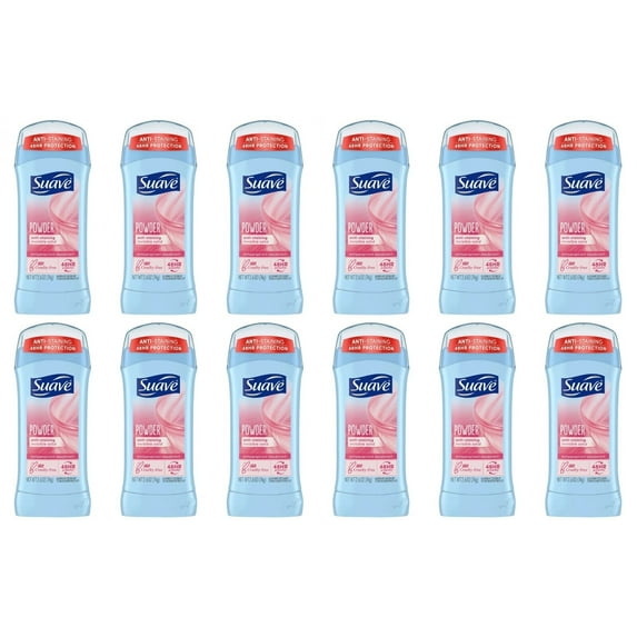 12 Suave Deodorant Antiperspirant & Deodorant Stick Powder Deodorant for Women 48-hour Odor and Wetness Protection 2.6 oz, 12 Count