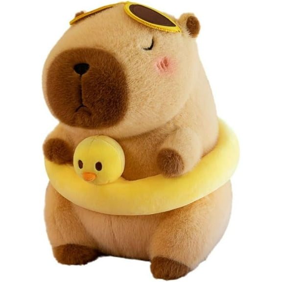 12" Summer Vacation Capybara Plush - Cute Stuffed Animal with Sunglasses & Duck Floatie, Ultra Soft Relaxing Hugging Toy Gift for Kids, Girls, Boys