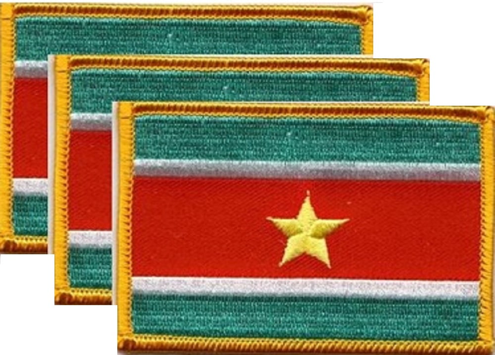 12 Suriname Flag Patches, Embroidered Iron On or Sew On, Measures 3.50" x 2.25"