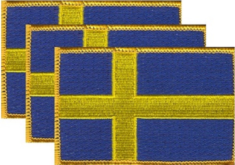 12 Sweden Flag Patches, Embroidered Iron On or Sew On, Measures 3.50" x 2.25"