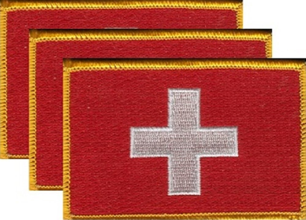 12 Switzerland Flag Patches, Embroidered Iron On or Sew On, Measures 3.50" x 2.25"