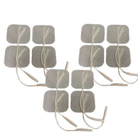 12 TENS Unit Electrode Pads 2 x 2 Replacement TENS EMS Massage 2 Inch Square White Cloth with Premium Adhesive Gel