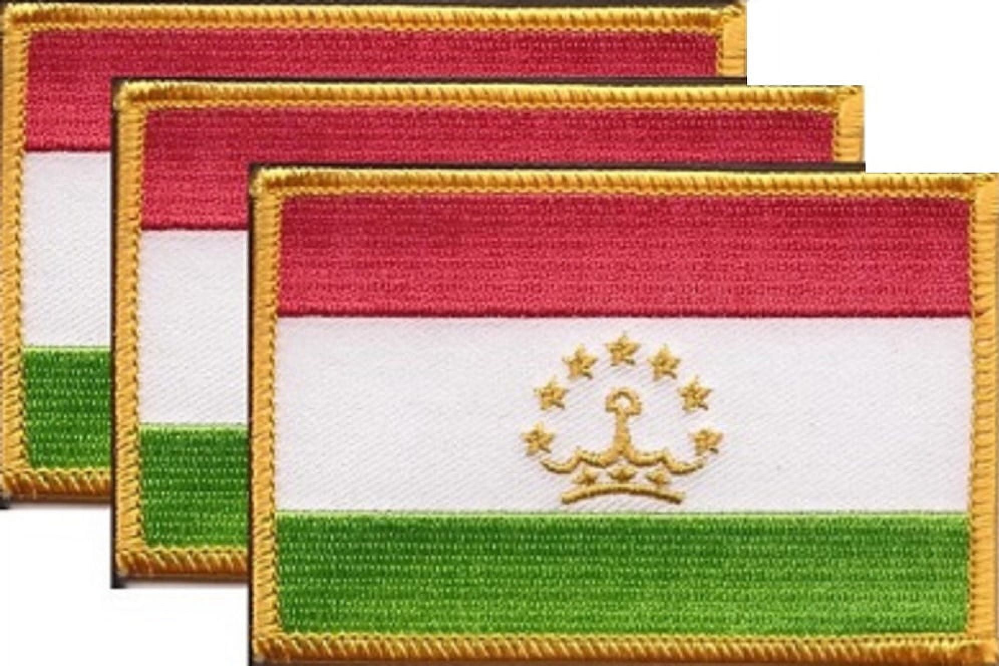12 Tajikistan Flag Patches, Embroidered Iron On or Sew On, Measures 3.50" x 2.25"