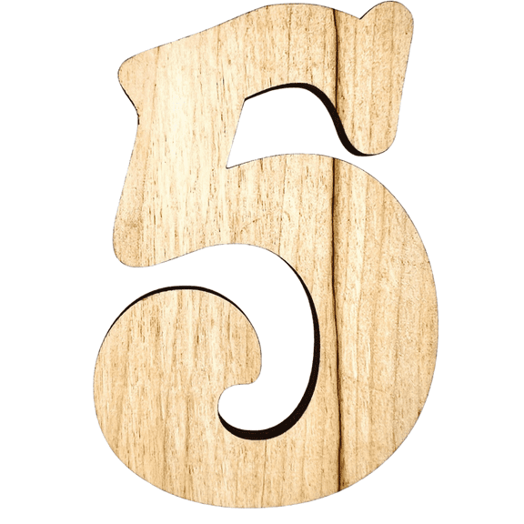 12" Tall Birch Plywood Number 5| 1/4" Thick | Krafty Supply Letters | Beltorian
