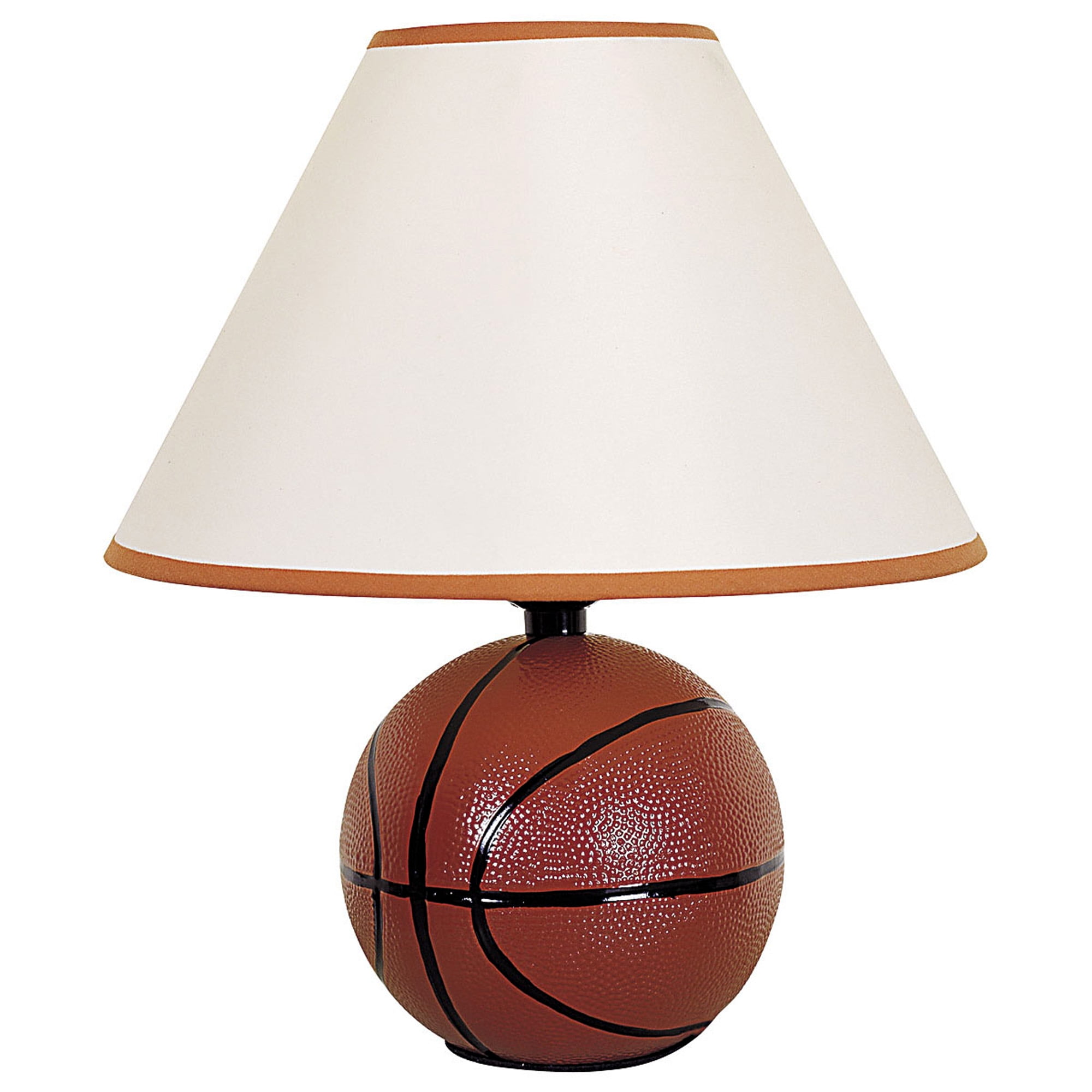 12" Orange Ceramic Basketball Table Lamp with White Linen Shade