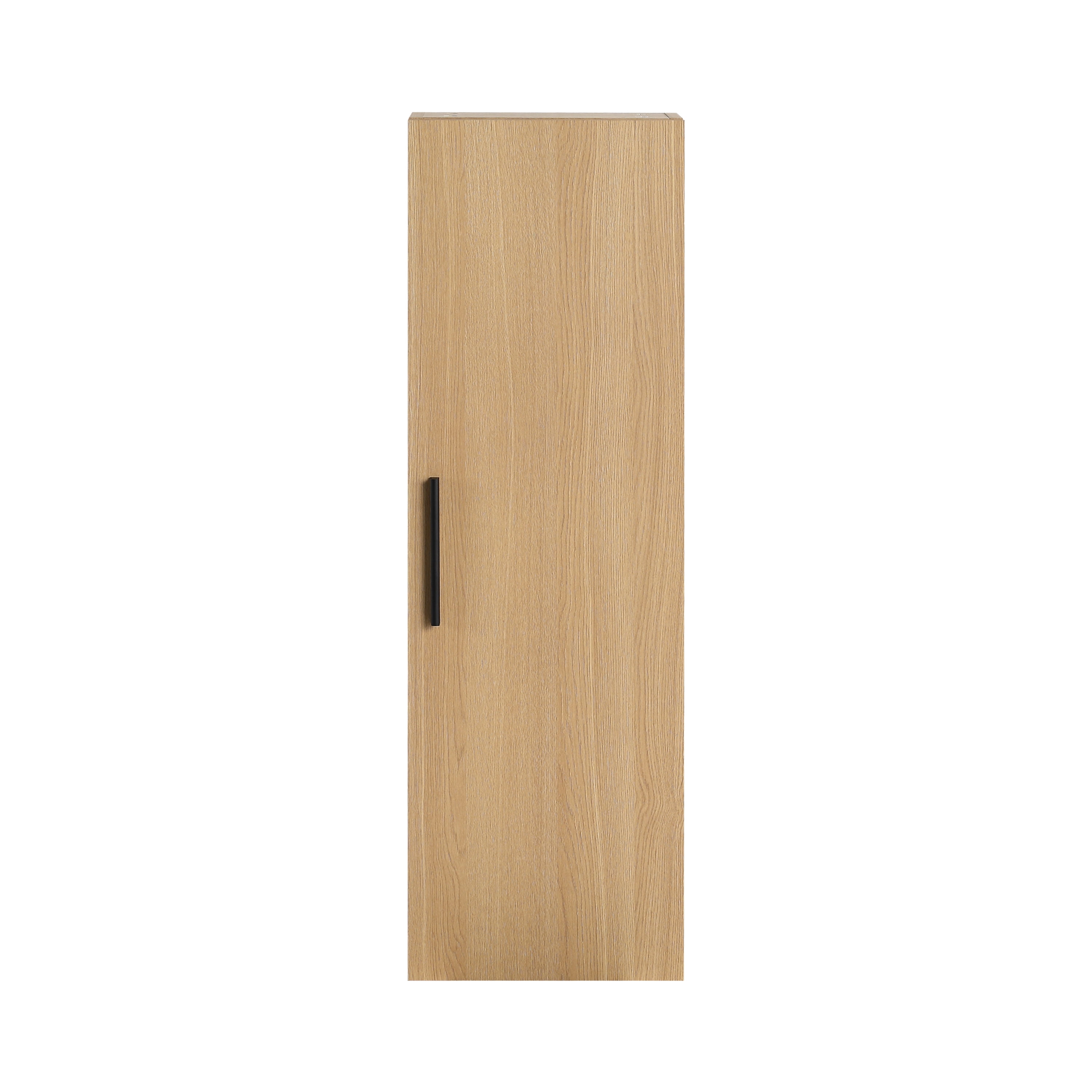 12" Tall Floating Bathroom Side Cabinet, Light Oak Plywood Linen Cabinet, Wall-Mounted Single Door Storage with Black/Aluminum Handles