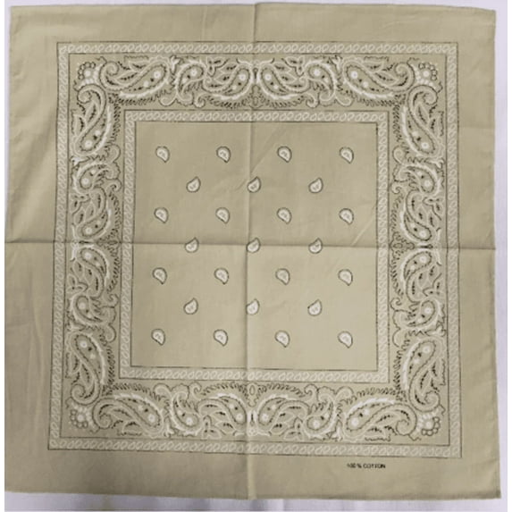 12 Tan Bandana Paisley Head Wrap 100% Cotton 22"X22"