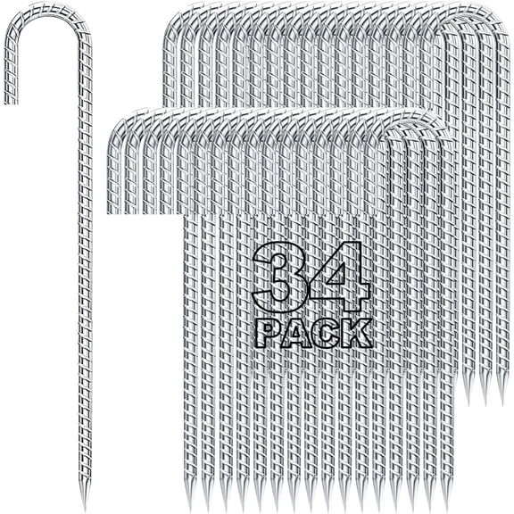 12 Tent Stakes 34-, 5/16" Diameter J Hook Fence Stakes Rebar Ground Stake for Inflatables, Tarp, Yard Lawn Outdoor Decoration