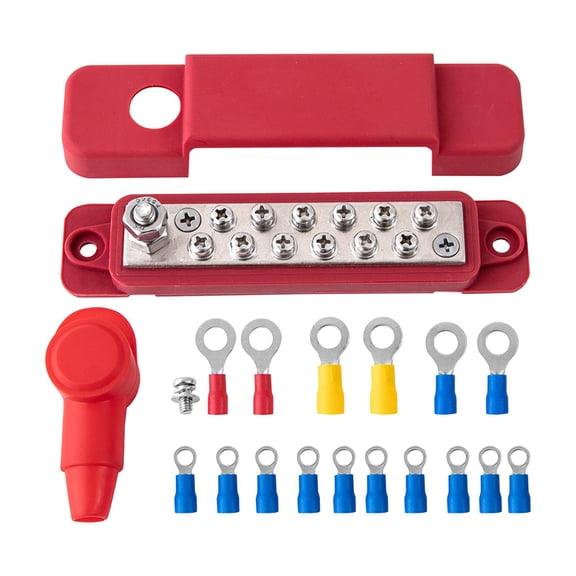 12 Terminal Power Distribution Block Bus Bar 48V Accessories Replacement Easy to Install with Terminals for Boat Marine Use red