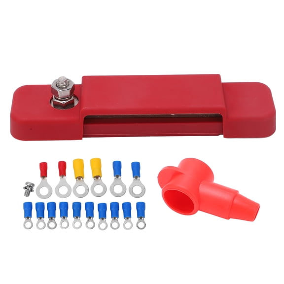 12 Terminal Power Distribution Block with Cover Universal for Car Marine Boat Solar Panels Red