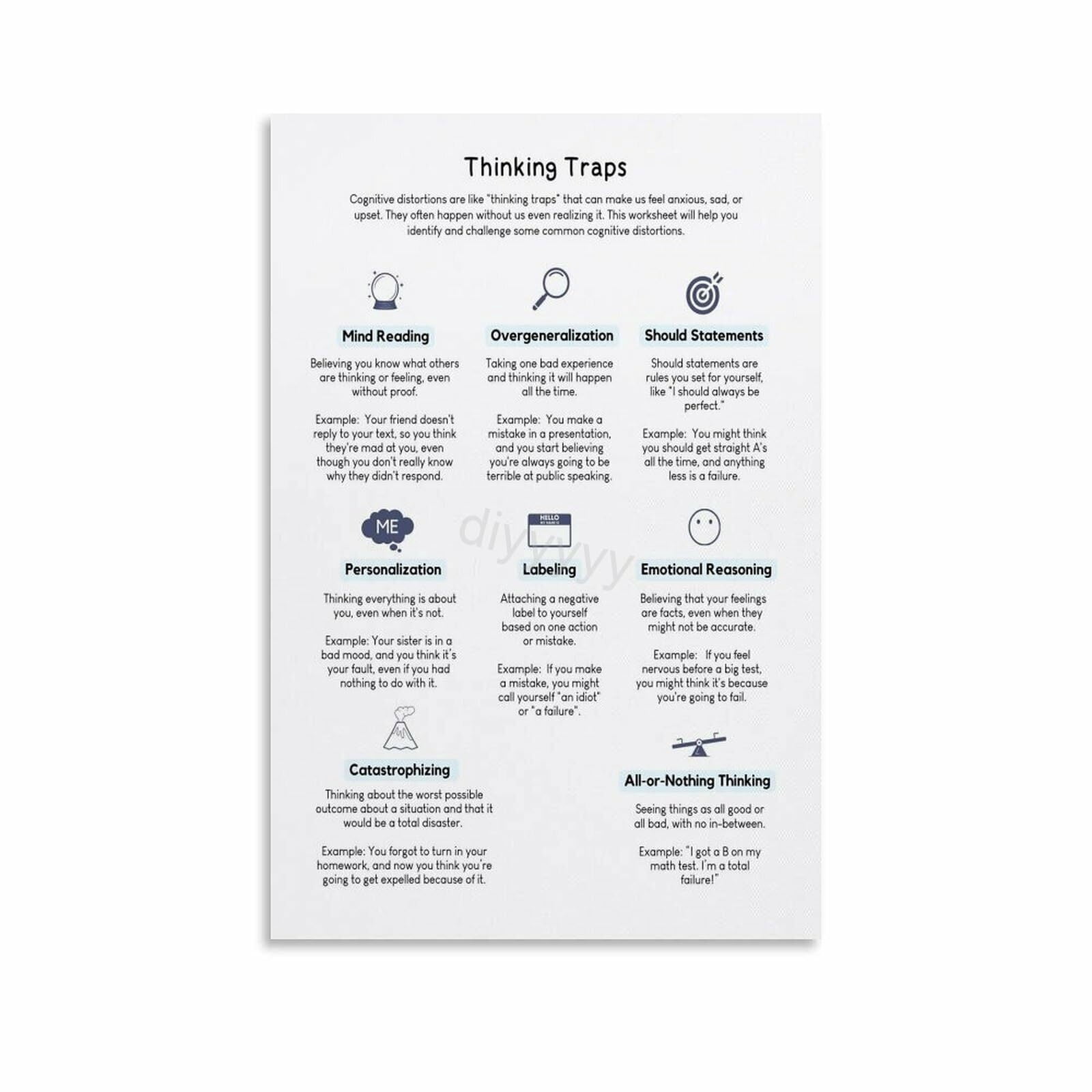12 Thinking Traps Poster - Psychological Education (6) Canvas Painting ...