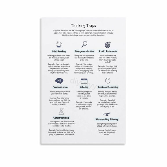12 Thinking Traps Poster - Psychological Education (6) Canvas Painting Wall Art Poster for Bedroom Living Room Decor