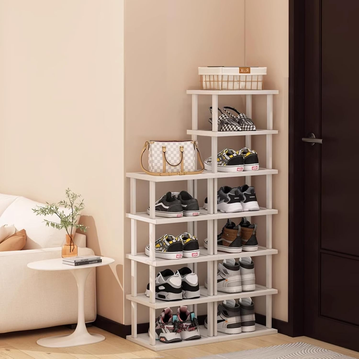 12 Tier Bamboo Shoe Rack - Vertical Shoe Organizer for Small Spaces ...