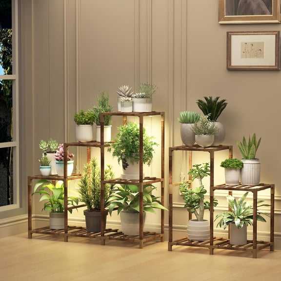 12 Tier Corner Plant Stand with Grow Lights for Multiple Plants, Tiered Plant Shelf Indoor Plant Holder Rack Flower Stand for Living Room Balcony Patio Porch Garden
