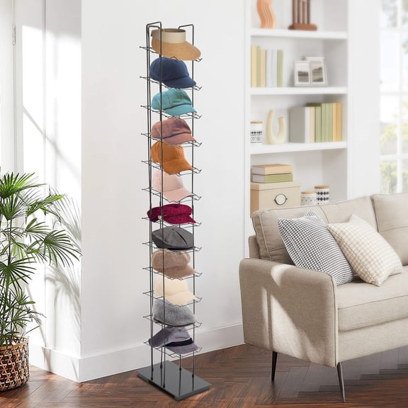 12 Tier Large Capacity Cap Rack, Floor Standing Hat Display Rack, 74in Height Iron Cap Display Tower, Heavy Gauge Steel Wire Shelving for Retail Shops, Home