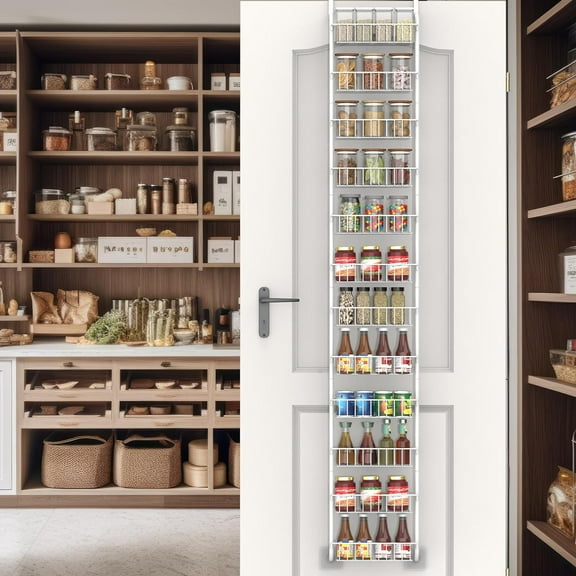 12 Tier Over the Door Storage Cabinet Organizer Hanging Spice Rack White, Small ,Metal