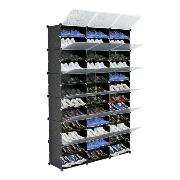 12-Tier Portable 72 Pair Shoe Rack Organizer, 36 Grids Tower Shelf Storage Cabinet Expandable Stackable Space with Door for Heels, Boots, Slippers Black