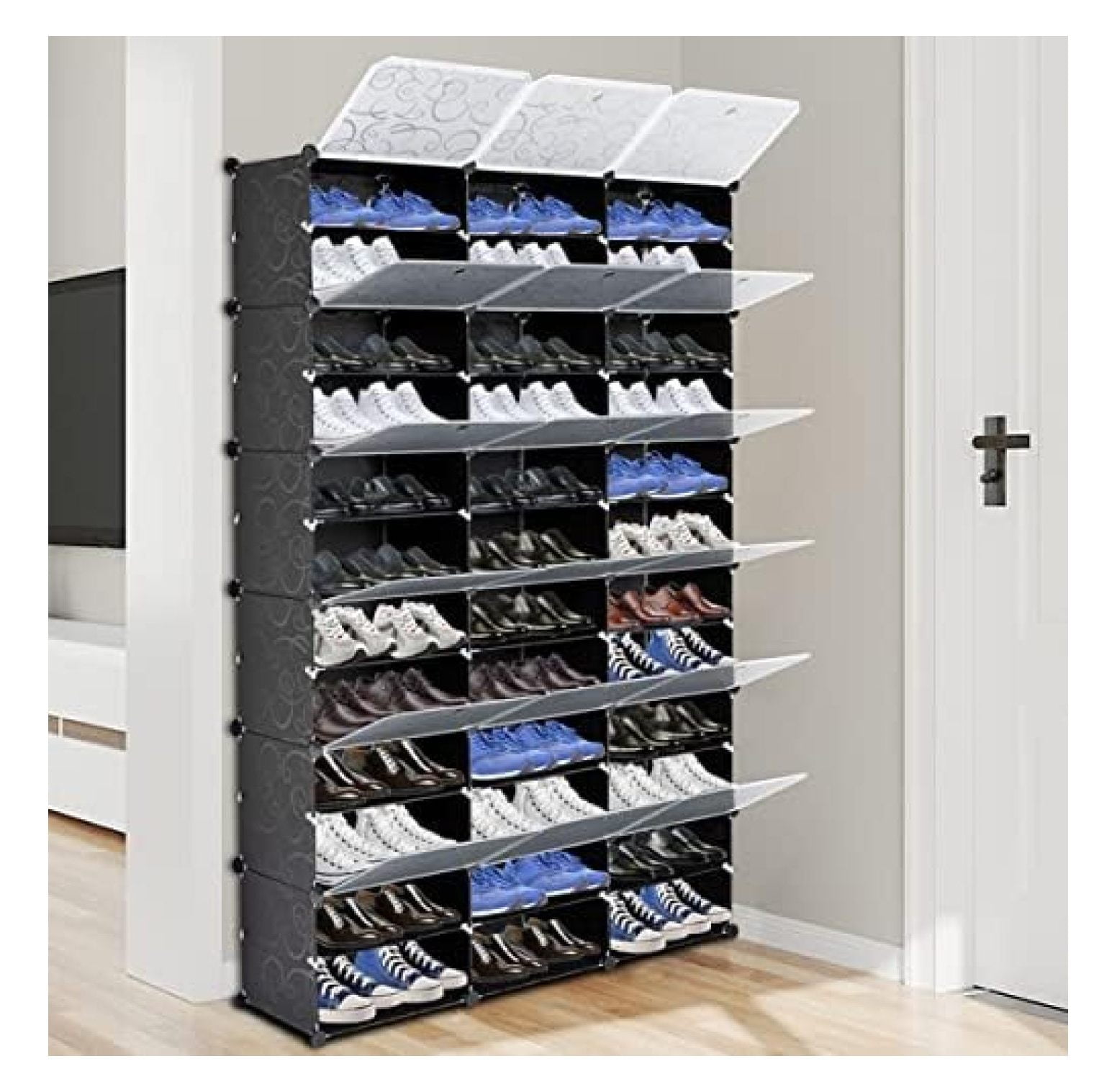 Black 12-Tier Stackable Metal and Plastic Shoe Rack