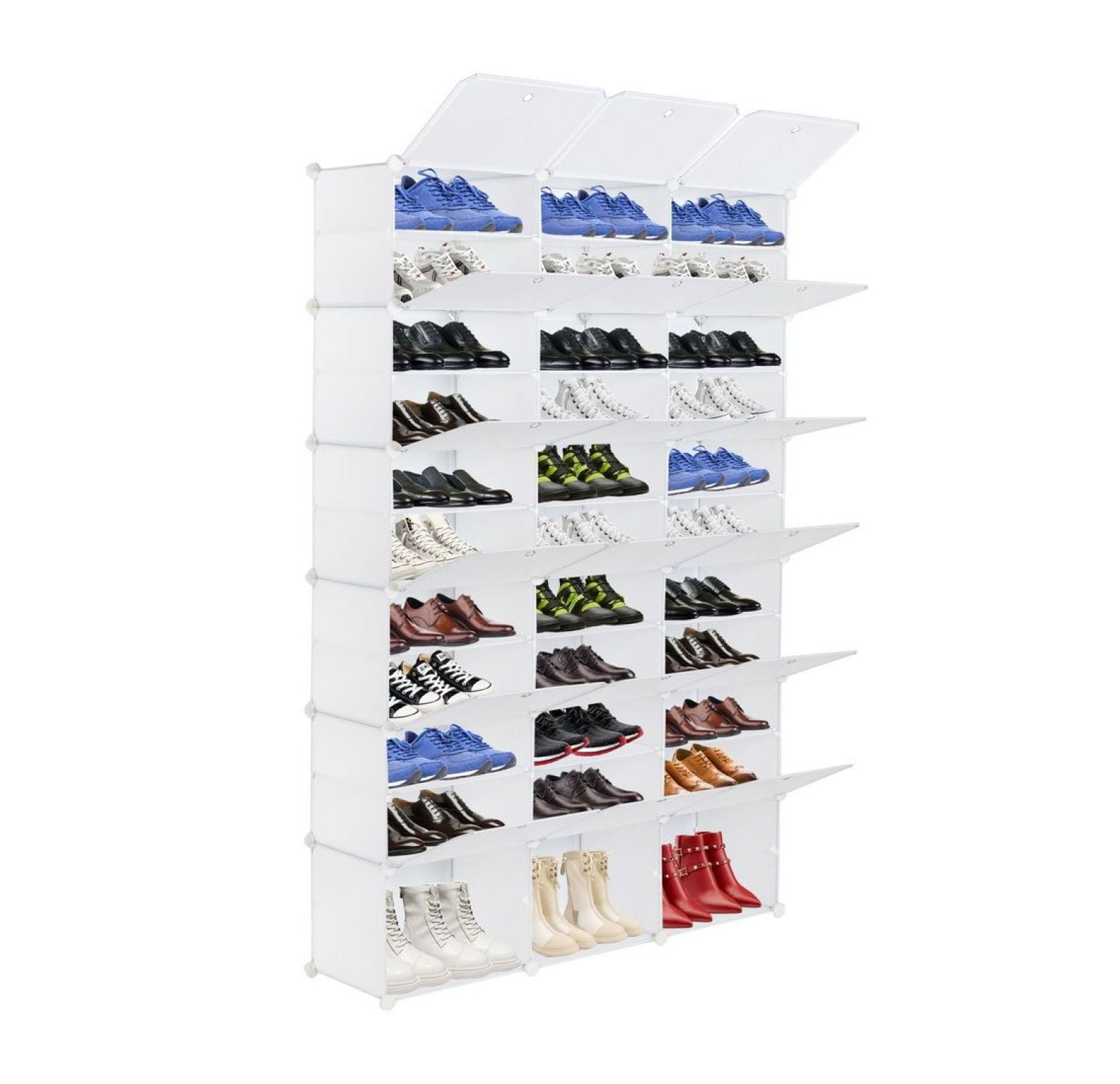 12-Tier Portable 72 Pair Shoe Rack Organizer 36 Grids Tower Shelf ...