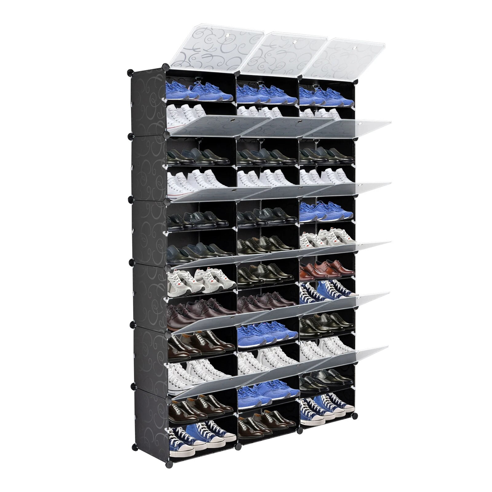 Black 12-Tier Stackable Metal and Plastic Shoe Rack