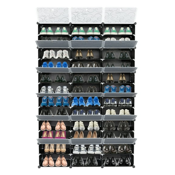 12-Tier Portable Shoe Rack Organizer 36 Grids Tower Shelf Storage Cabinet Stand Expandable for Heels, Boots, Slippers, Black